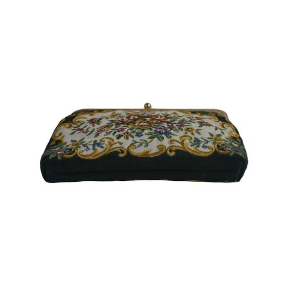 1980s Petite Point Berta Floral Tapestry Gold Plated Frame Clutch Shoulder Bag - Picture 6 of 7